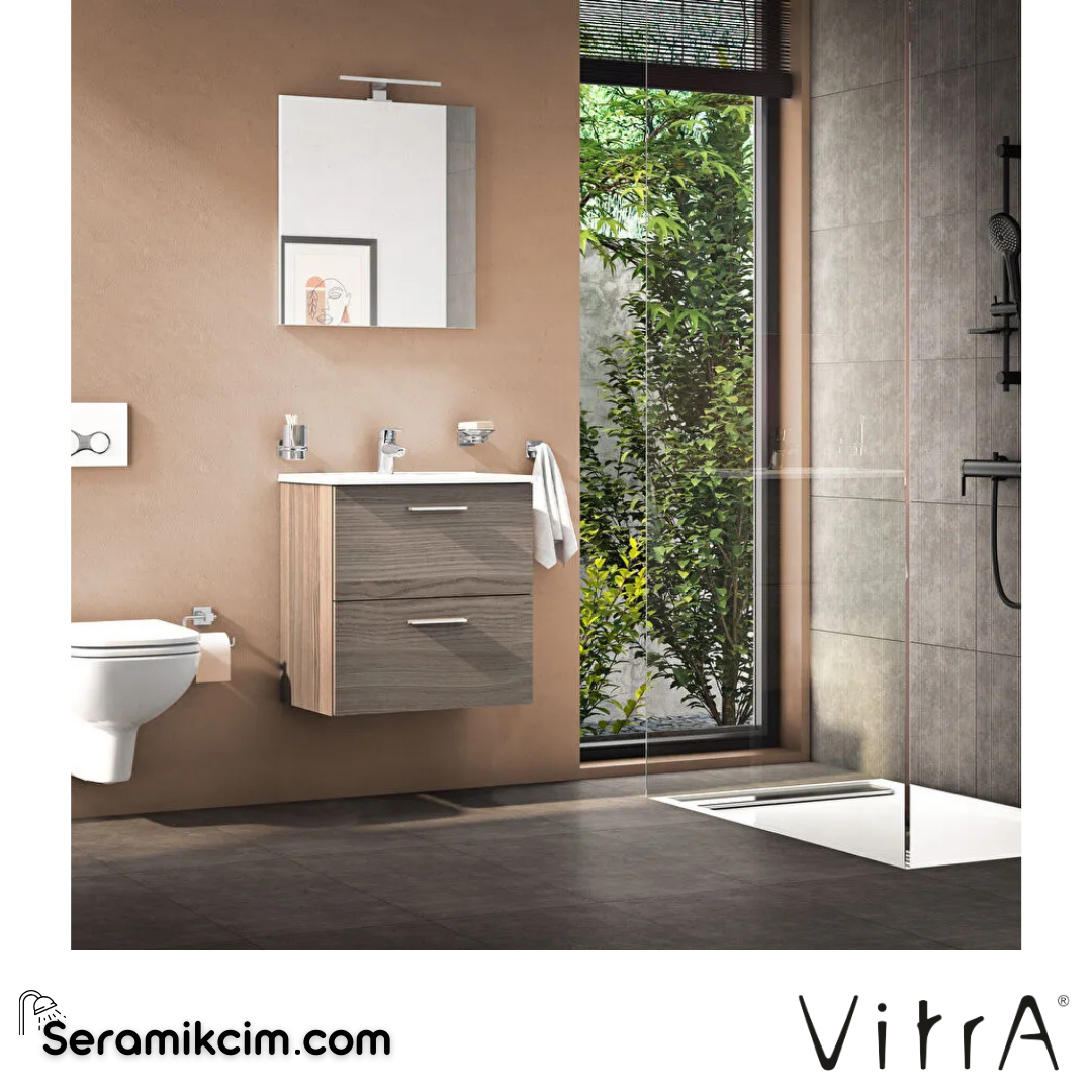 VitrA Mia Banyo Dolabı Seti 60 cm, iki çekmeceli lavabo dolabı, aydınlatmalı düz ayna, cordoba 75103 - 75103