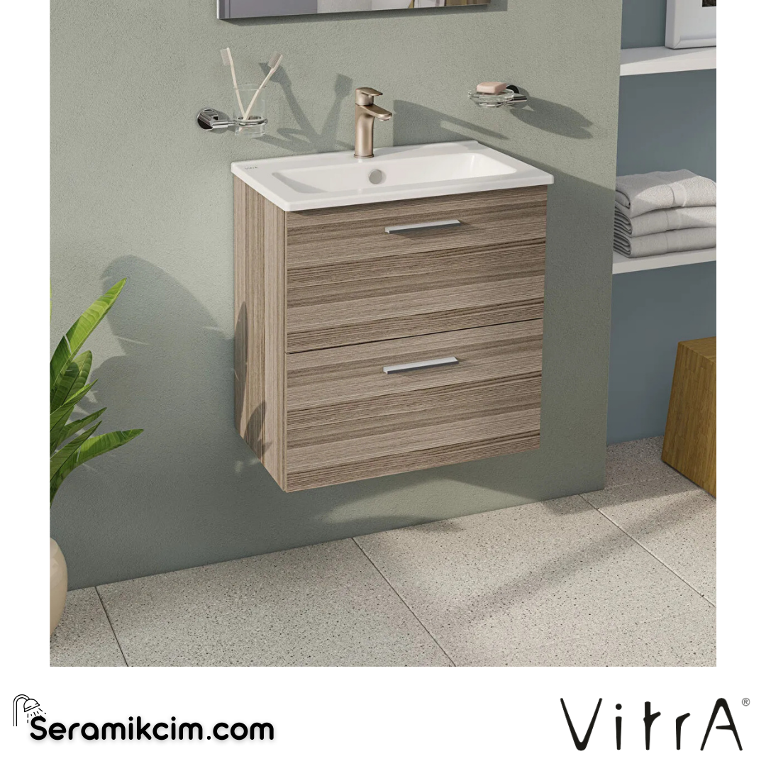 VitrA Mia Banyo Dolabı Seti 60 cm, iki çekmeceli lavabo dolabı, aydınlatmalı düz ayna, cordoba 75103 - 75103