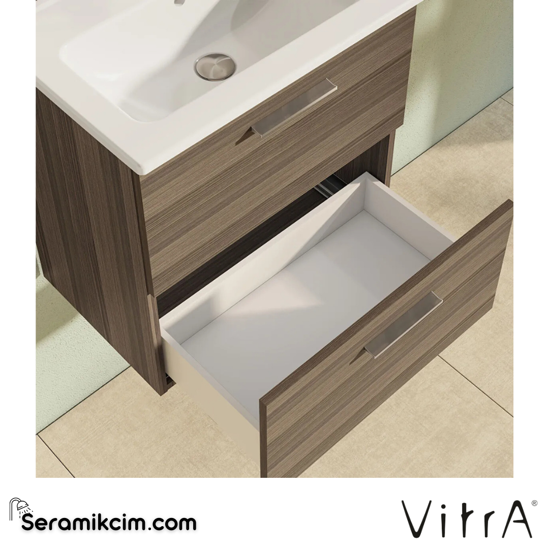 VitrA Mia Banyo Dolabı Seti 60 cm, iki çekmeceli lavabo dolabı, aydınlatmalı düz ayna, cordoba 75103 - 75103