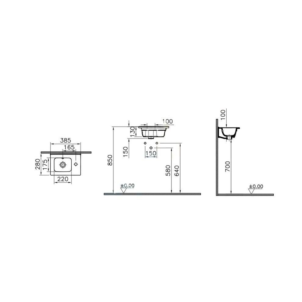 VitrA Mia Etajerli Lavabo Kompakt, 40x28 cm Sağdan Tek Armatür Delikli, Su Taşma Delikli, Beyaz - 7460L003-0029
