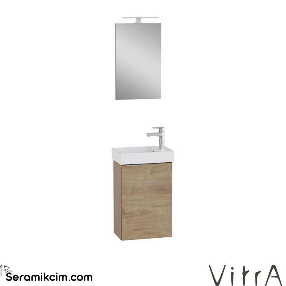 Vitra Mia Plus Square Banyo Dolabı Seti 45 Cm Bir Kapaklı Lavabo Dolabı Aydınlatmalı Düz Ayna Altın Meşe Sağ 69704