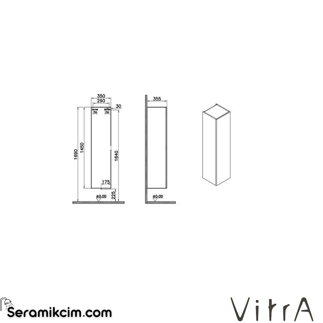 VitrA Mia Plus Square Boy Dolabı 35 cm bir kapaklı cordoba 69783