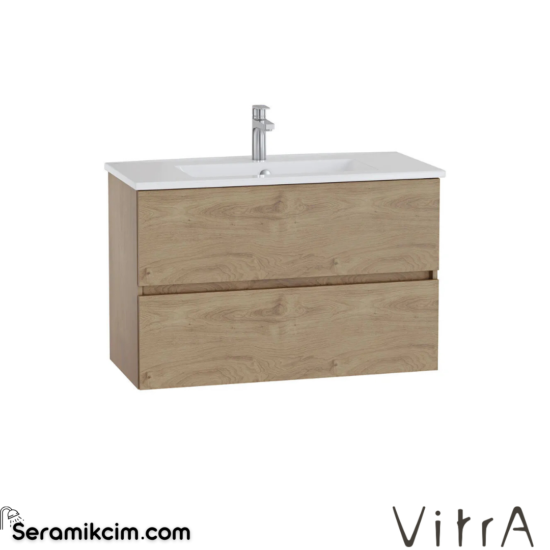 VitrA Mia Plus Square Lavabo Dolabı 100 cm iki çekmeceli altın meşe 69755