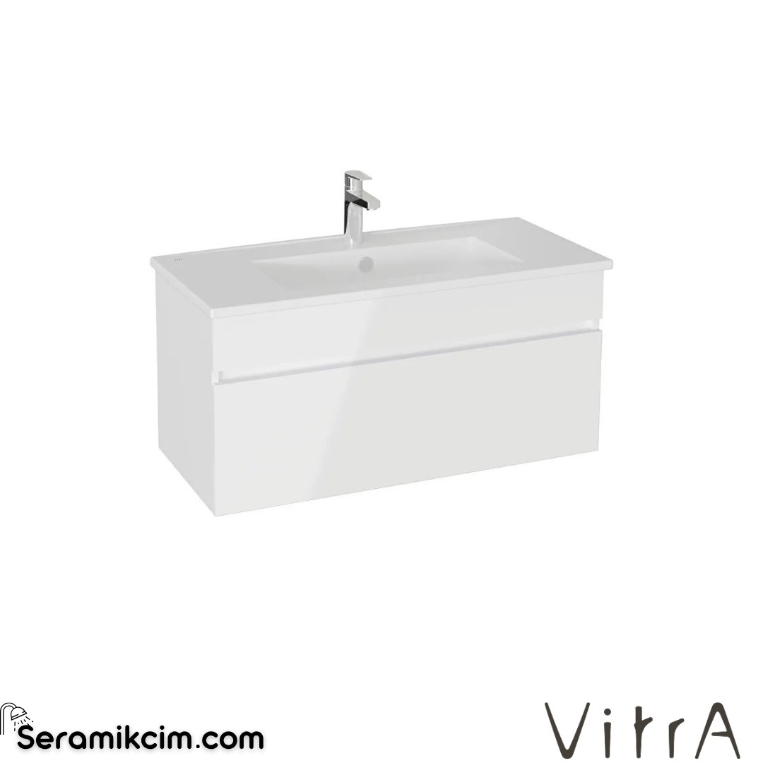 VitrA Mia Plus Square Lavabo Dolabı 100 cm bir çekmeceli parlak beyaz 69778