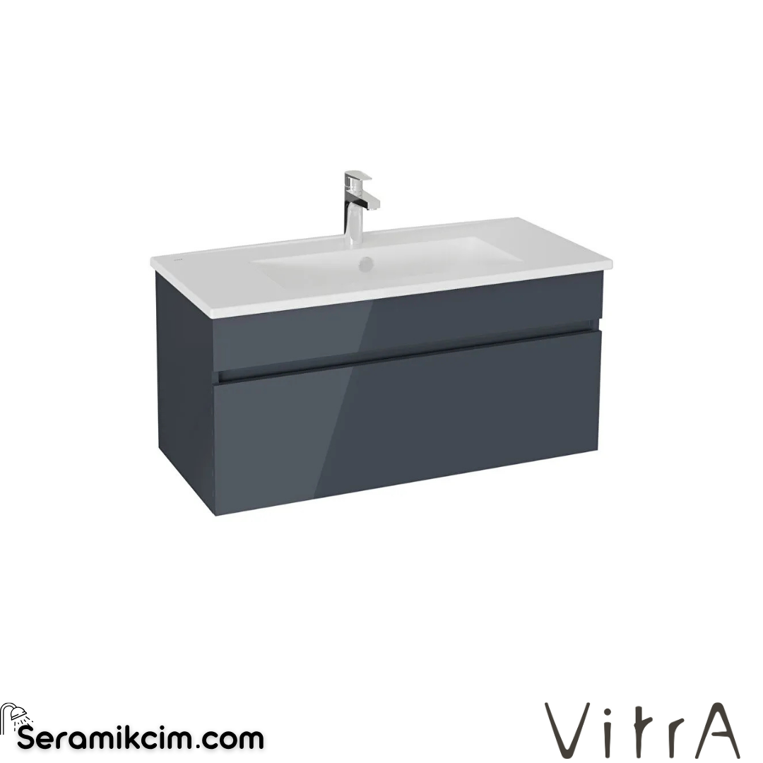 VitrA Mia Plus Square Lavabo Dolabı 100 cm bir çekmeceli parlak antrasit 69777