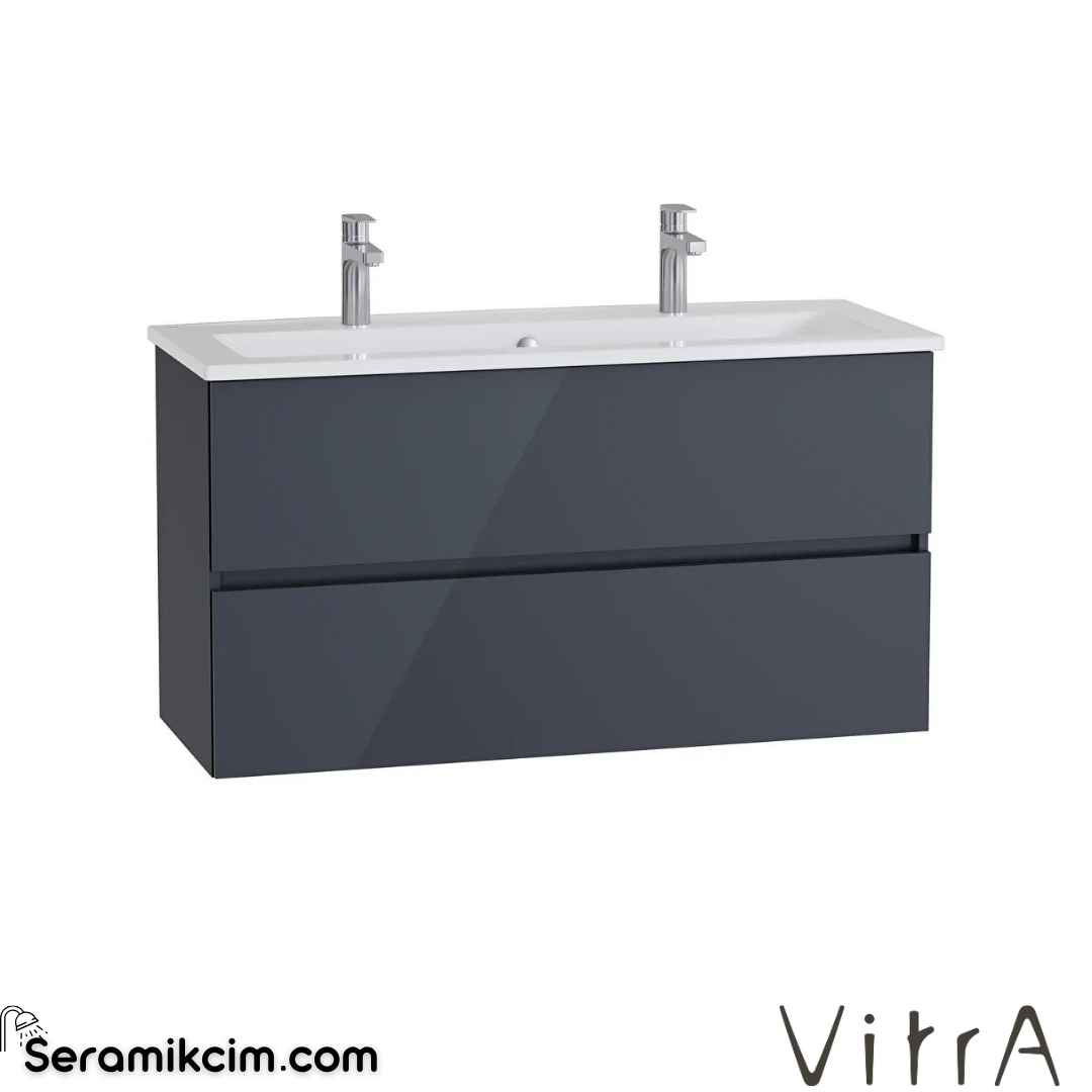 VitrA Mia Plus Square Lavabo Dolabı 120 cm iki çekmeceli parlak antrasit 69762