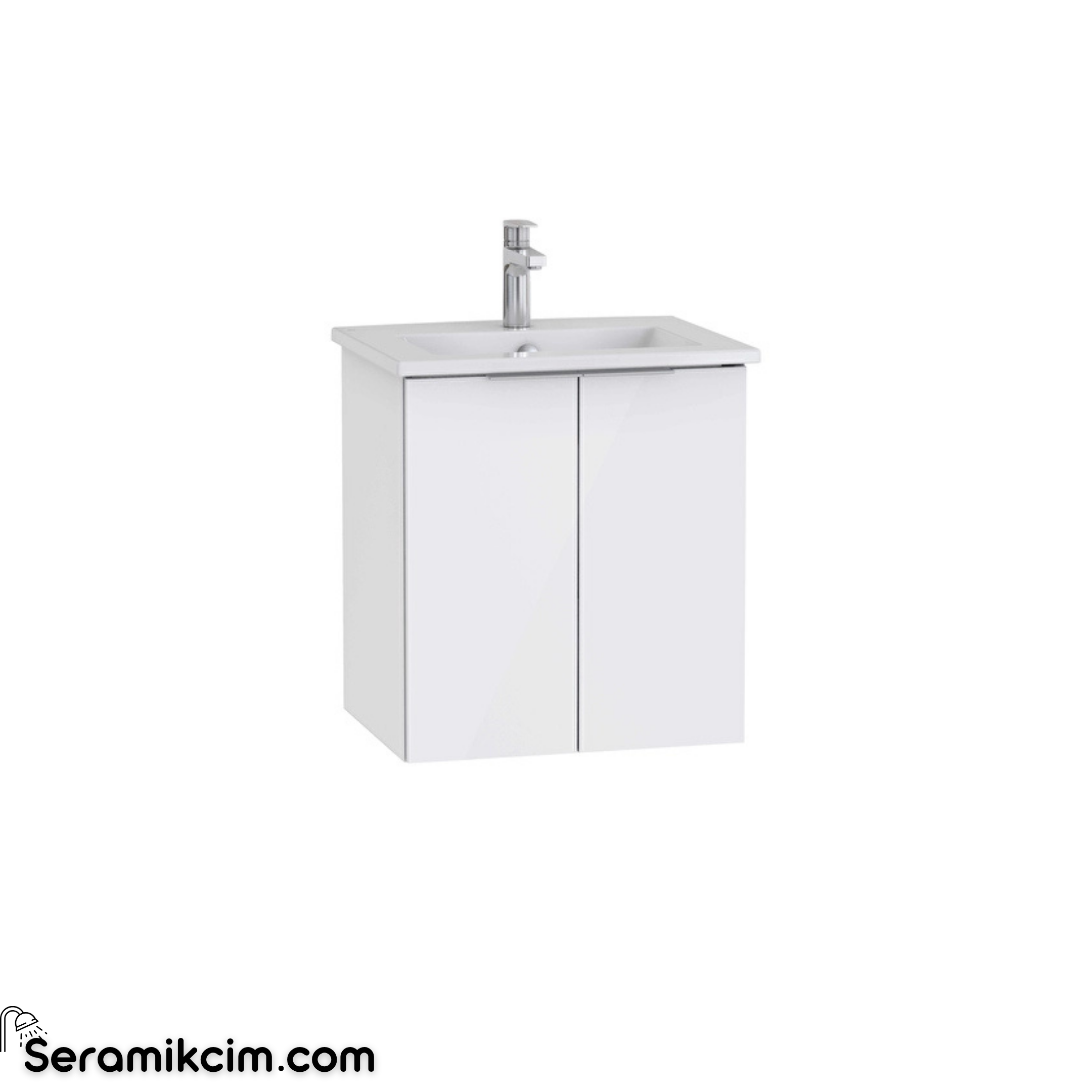 VitrA Mia Plus Square Lavabo Dolabı, 60 cm, iki kapaklı, tek armatür delikli, parlak beyaz