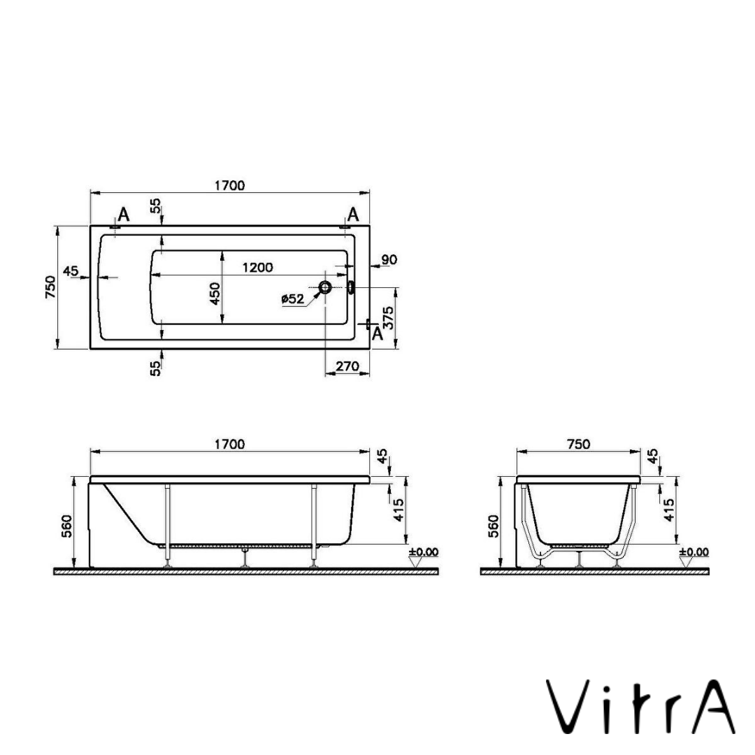 VitrA Neon Dikdörtgen Küvet 170x75cm