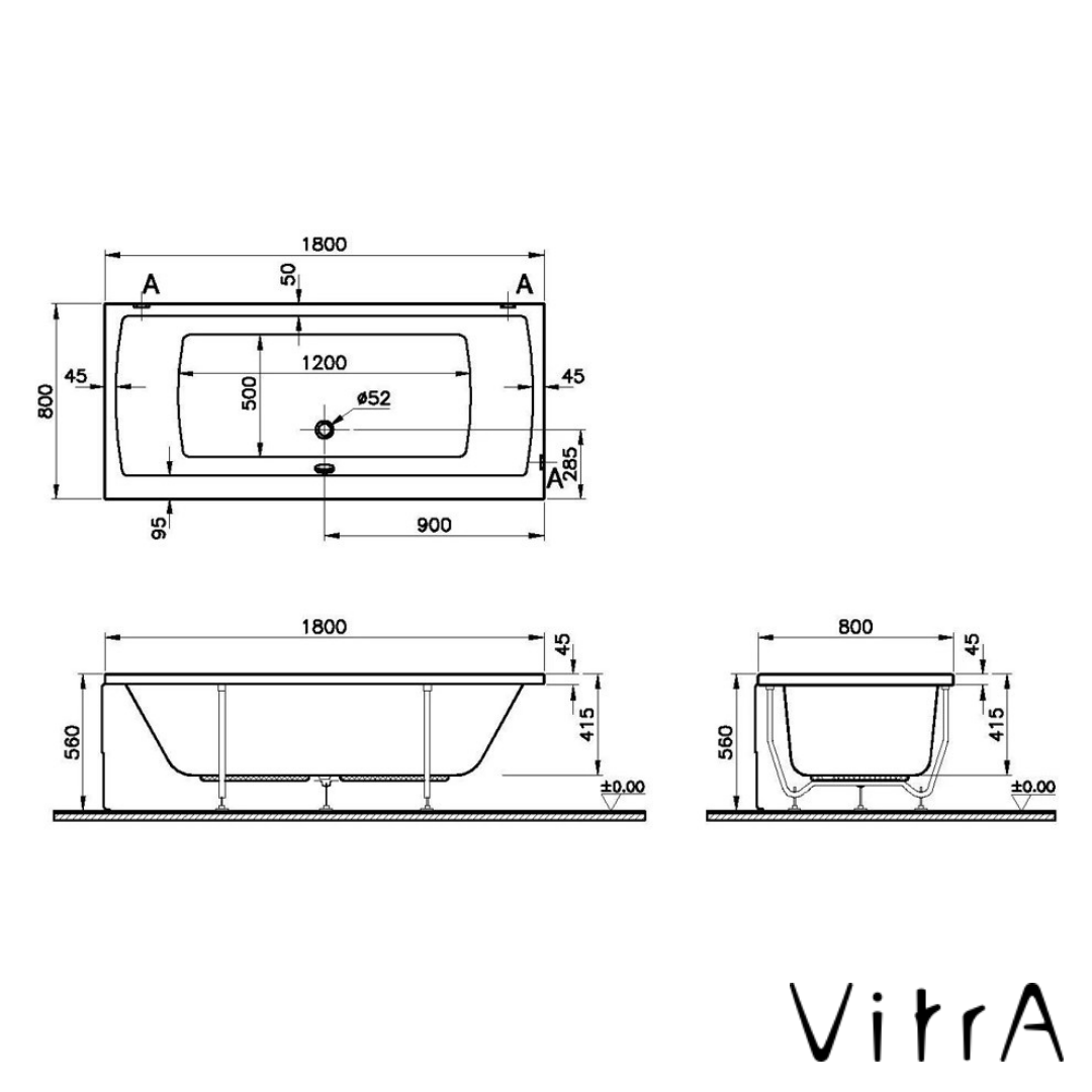VitrA Neon Dikdörtgen Küvet 180x80cm