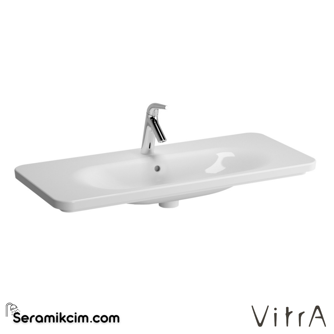 VitrA Nest Etajerli Lavabo 100x45 cm Tek Armatür Delikli, Su Taşma Delikli, Beyaz - 5687B003-0001