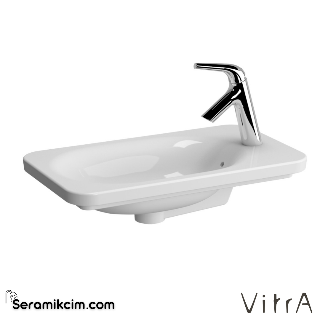 VitrA Nest Etajerli Lavabo Kompakt, 60x35 cm Sağdan Tek Armatür Delikli, Su Taşma Delikli, Beyaz - 5689B003-0029