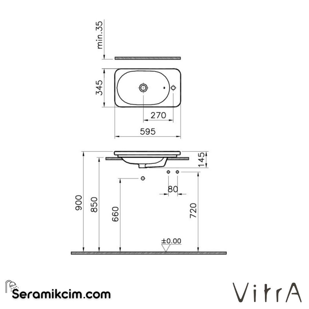 VitrA Nest Etajerli Lavabo Kompakt, 60x35 cm Sağdan Tek Armatür Delikli, Su Taşma Delikli, Beyaz - 5689B003-0029