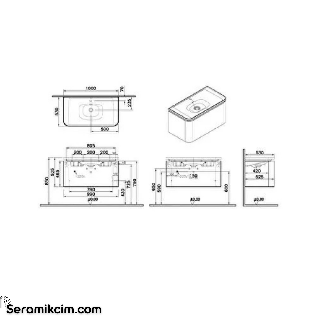 Vitra New Gala Lavabo Dolabı 100 Cm Bir Çekmeceli Mat Soft Bej 80375
