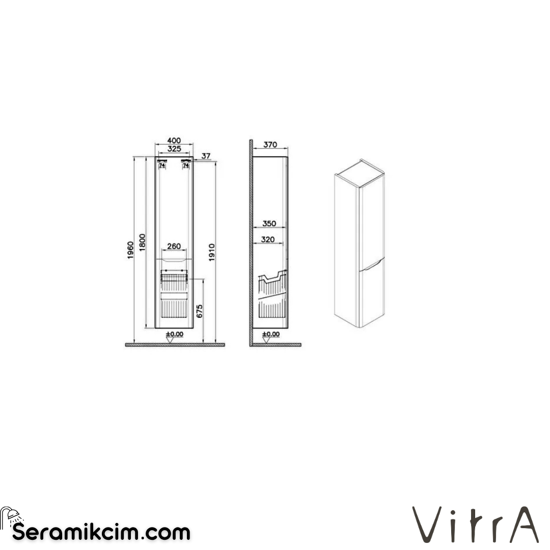 VitrA New Integra Round Boy Dolabı 40cm İki Kapaklı Çamaşır Sepetli Mat Kırmızı Sağ 80013