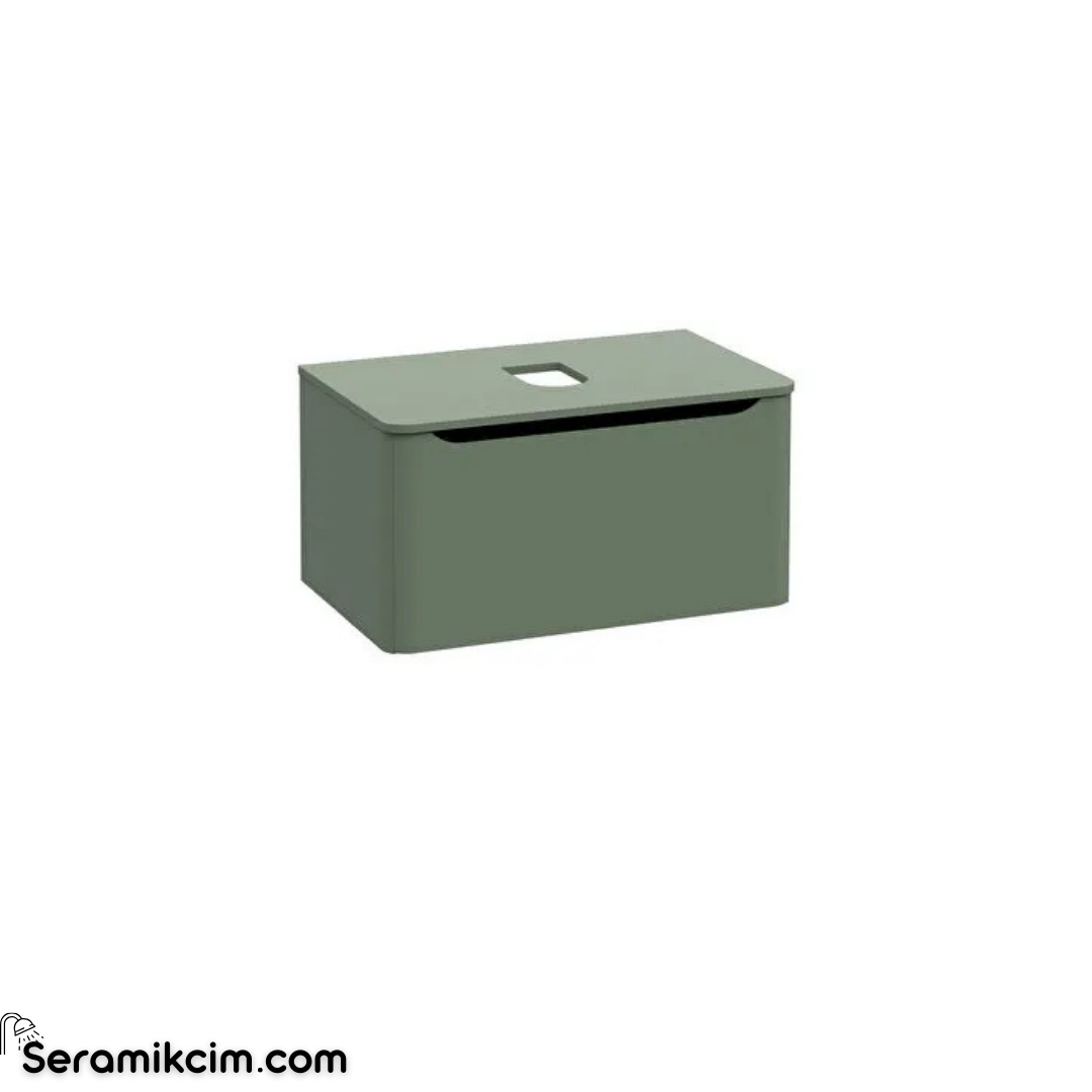 Vitra New Integra Round Lavabo Dolabı 80 Cm Bir Çekmeceli Çanak Lavabo Uyumlu Mat Yeşil Lavabosuz 70046