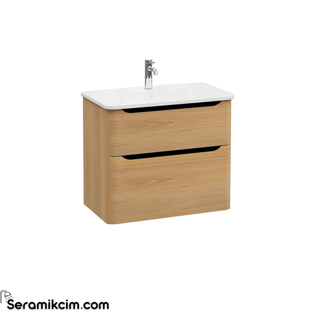VitrA New Integra Round Lavabo Dolabı 80 cm iki çekmeceli altın meşe 69981