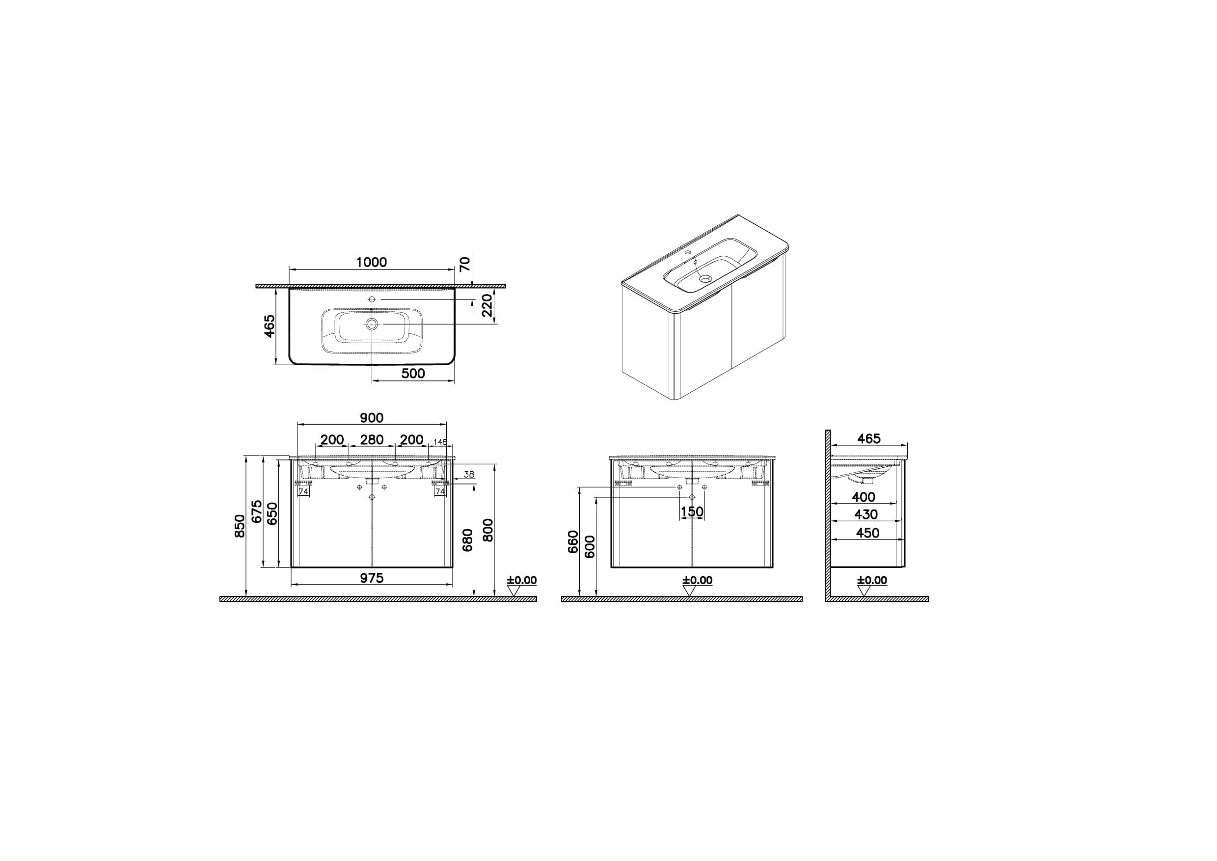 Vitra New Integra Round Lavabo Dolabı 100 Cm İki Kapaklı Mat Grafit 69863
