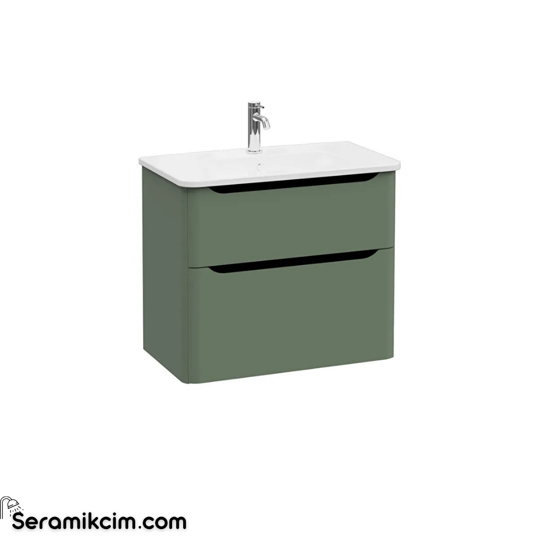 VitrA New Integra Round Lavabo Dolabı 80 cm İki Çekmeceli Mat Yeşil 69983