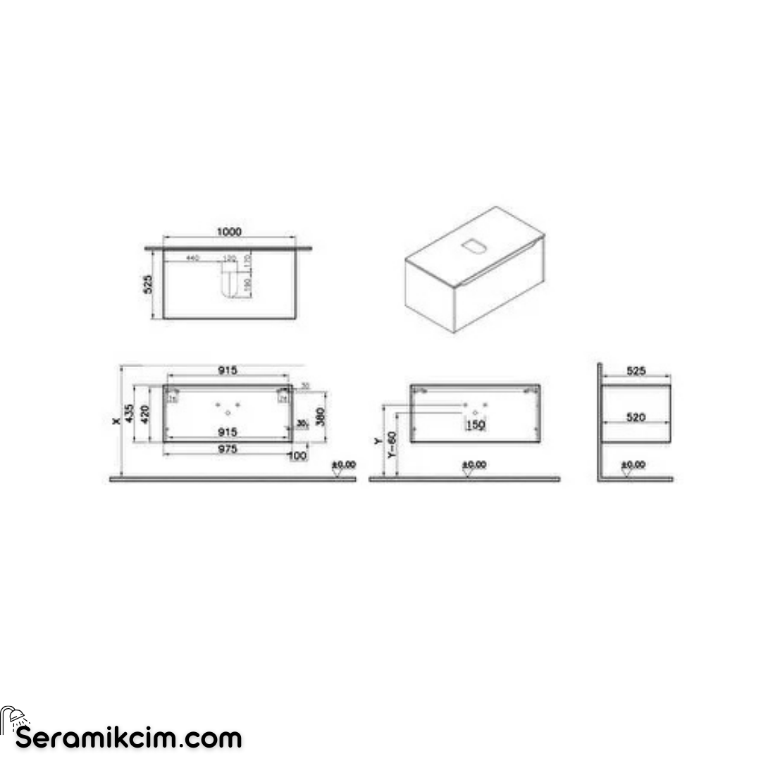 Vitra New Integra Square Lavabo Dolabı 100 Cm Bir Çekmeceli Çanak Lavabo Uyumlu Mat Açık Gri Lavabosuz 80288