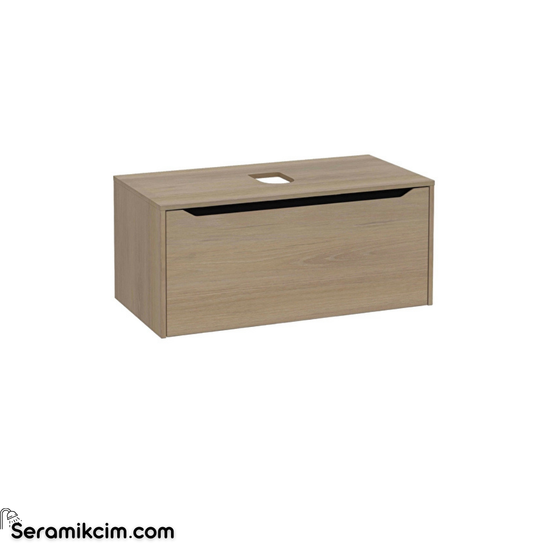 Vitra New Integra Square Lavabo Dolabı 100 Cm Bir Çekmeceli Çanak Lavabo Uyumlu Altın Meşe Lavabosuz 80285