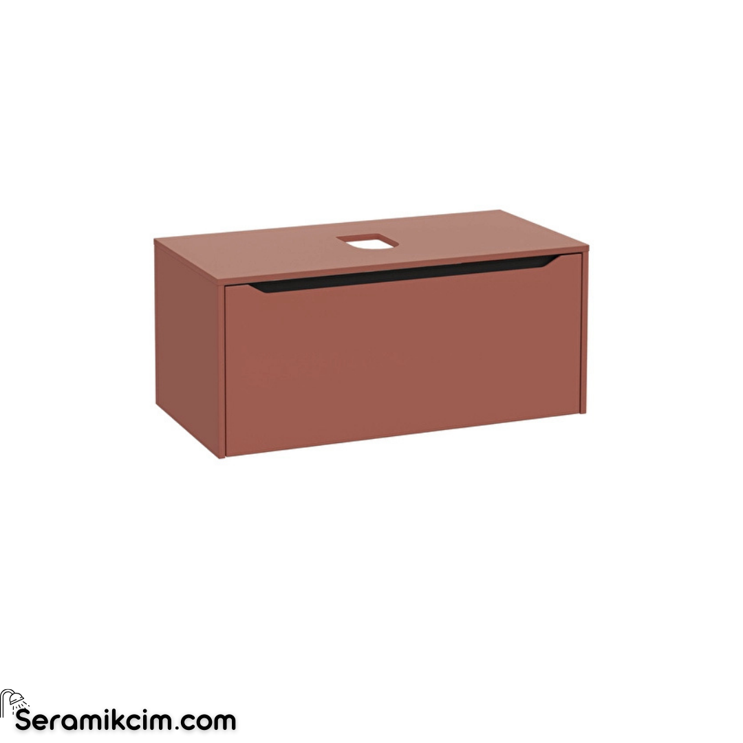 Vitra New Integra Square Lavabo Dolabı 100 Cm Bir Çekmeceli Çanak Lavabo Uyumlu Mat Kırmızı Lavabosuz 80286
