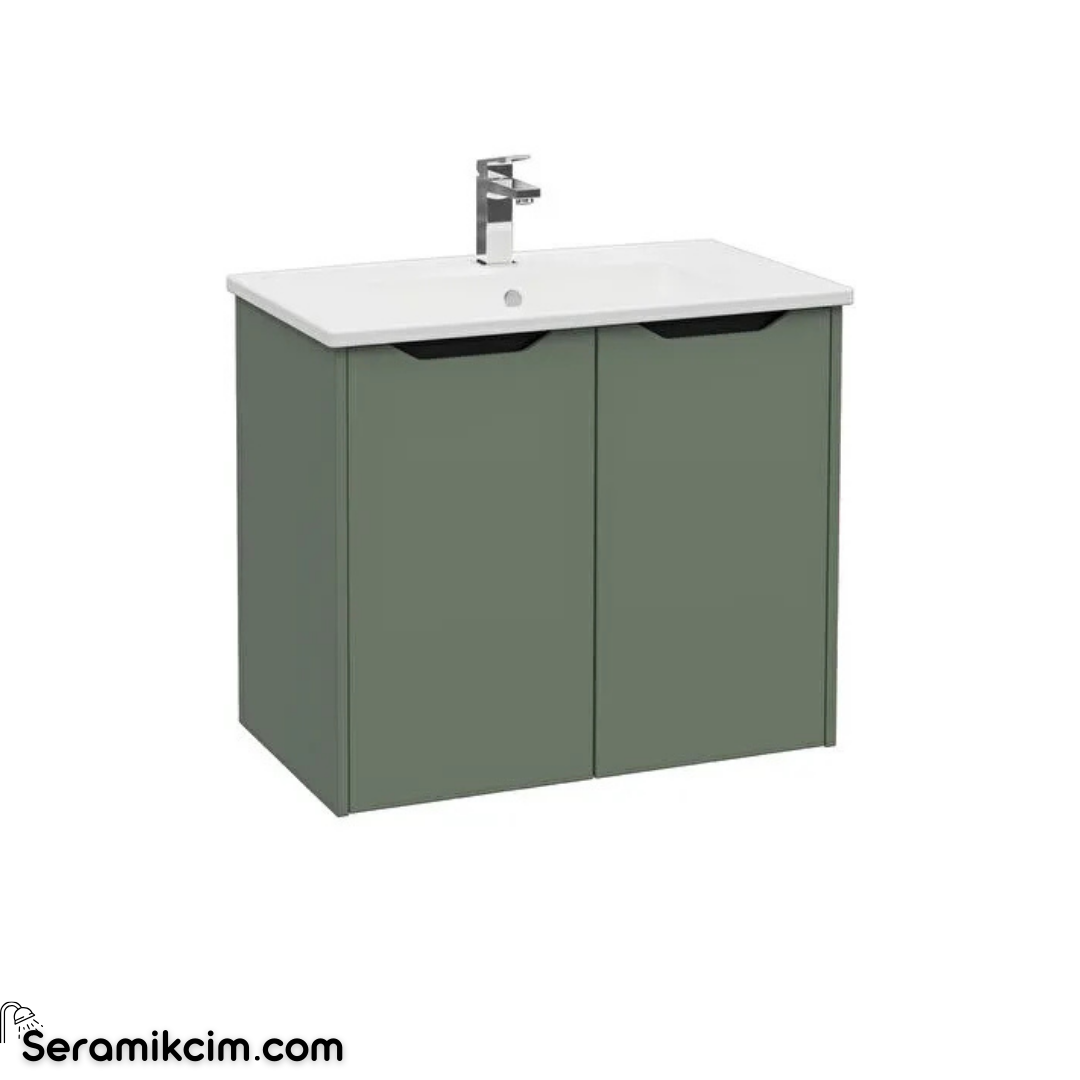 Vitra New Integra Square Lavabo Dolabı 80 Cm İki Kapaklı Mat Yeşil 80089