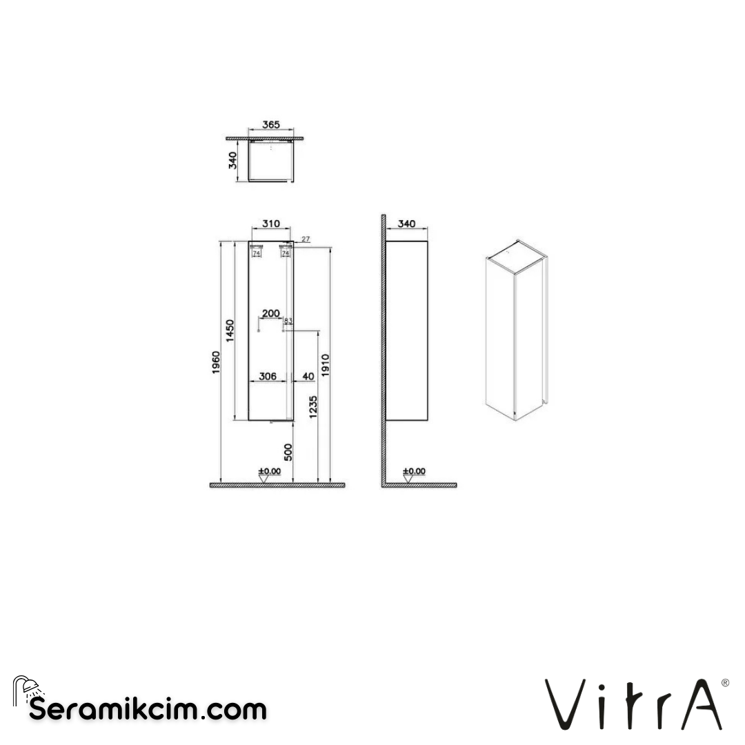VitrA Nuo Boy Dolabı 35 cm, kapaklı parlak beyaz 67698 - 67698