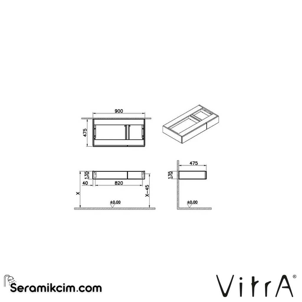VitrA Origin Alt Ünite 90 cm, iki çekmeceli açık meşe, sol 65703 - 65703