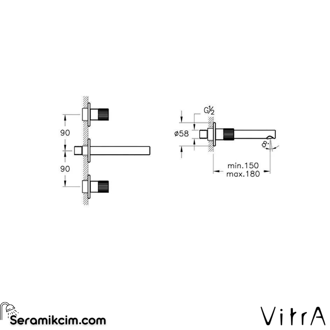 Vitra Origin Ankastre Lavabo Bataryası Sıva Üstü Grubu - 3 Rozetli, F.Nikel