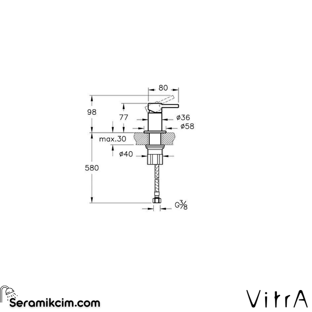 Vitra Origin Ankastre Lavabo Bataryası- Tezgahtan Kontrol , Bakır