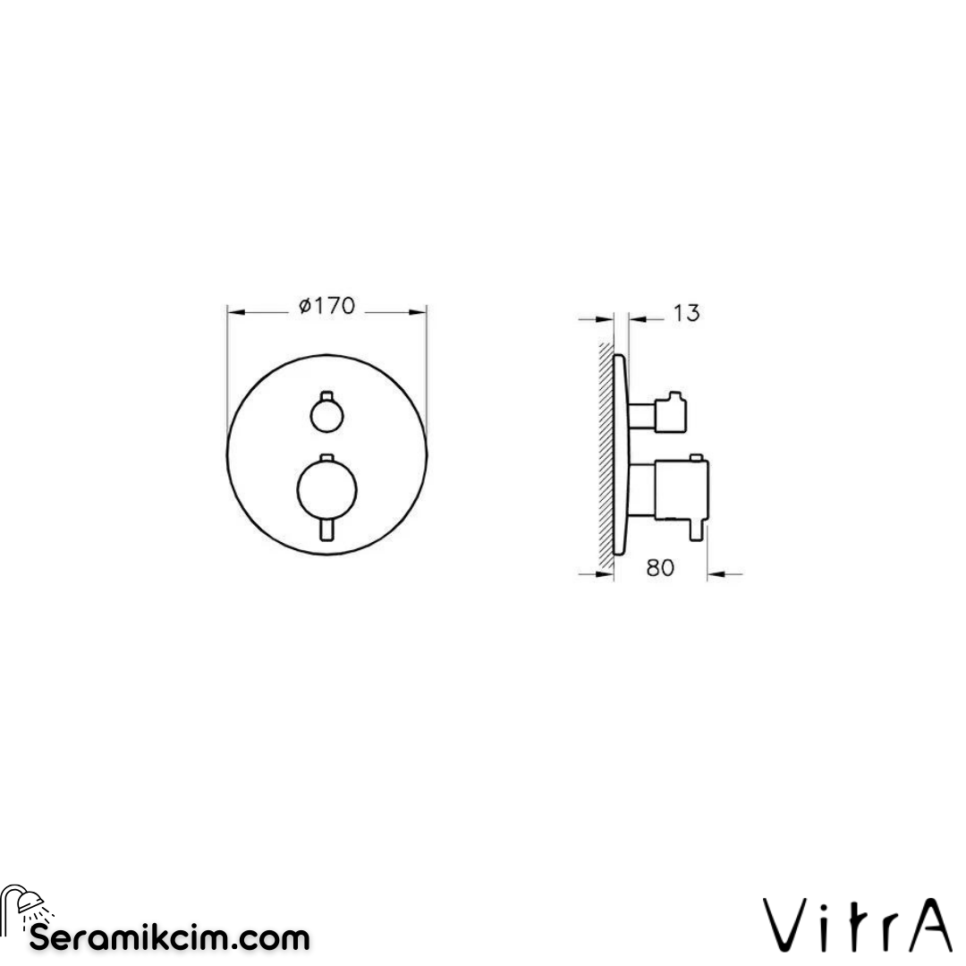 Vitra Origin Ankastre Termostatik Duş Bataryası (V-Box Sıva Üstü Grubu), F.Nikel