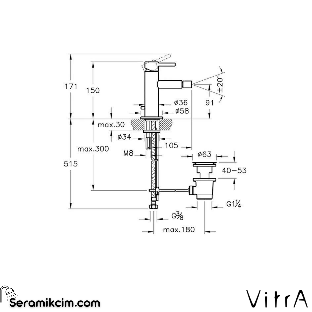 Vitra Origin Bide Bataryası Sifon Kumandalı, F.Nikel
