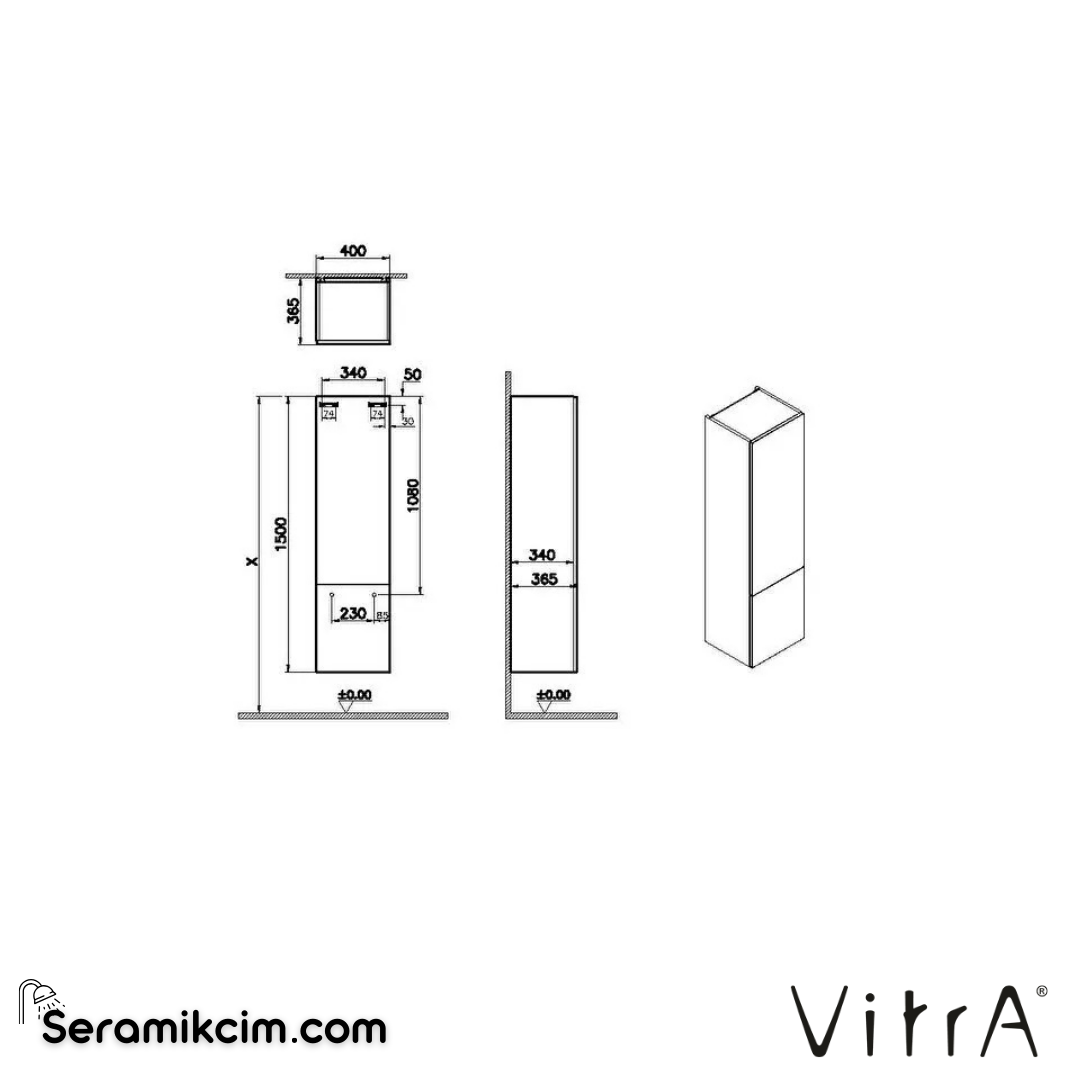 VitrA Origin Boy Dolabı 40 cm, hareli siyah meşe 69537 - 69537