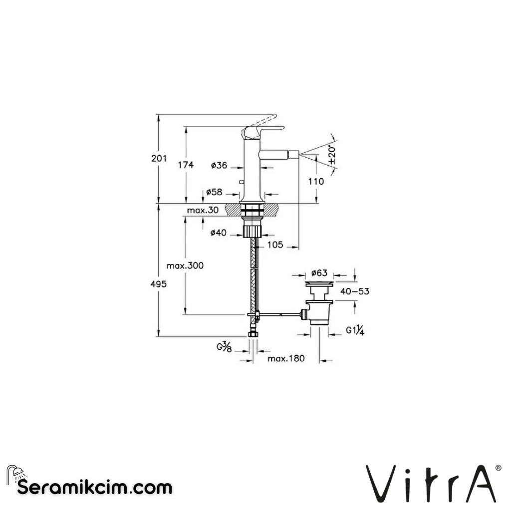 Vitra Origin Classic Bide Bataryası (Sifon Kumandalı) Krom A42888 - A42888