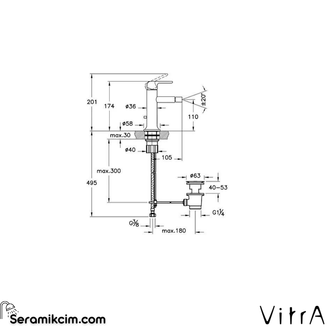 Vitra Origin Classic Bide Bataryası (Sifon Kumandalı), Soft Bakır