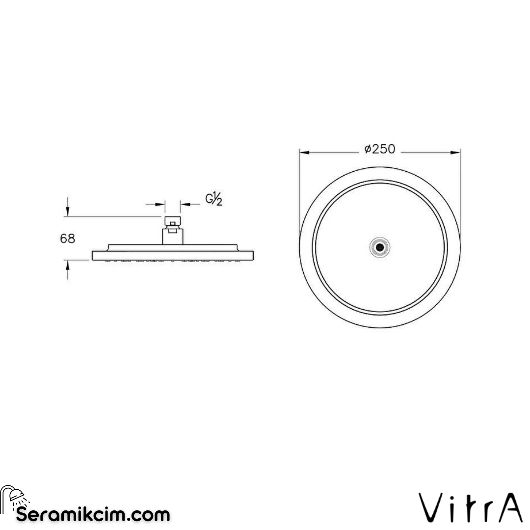 Vitra Origin Classic Duş Başlığı, Mat Siyah
