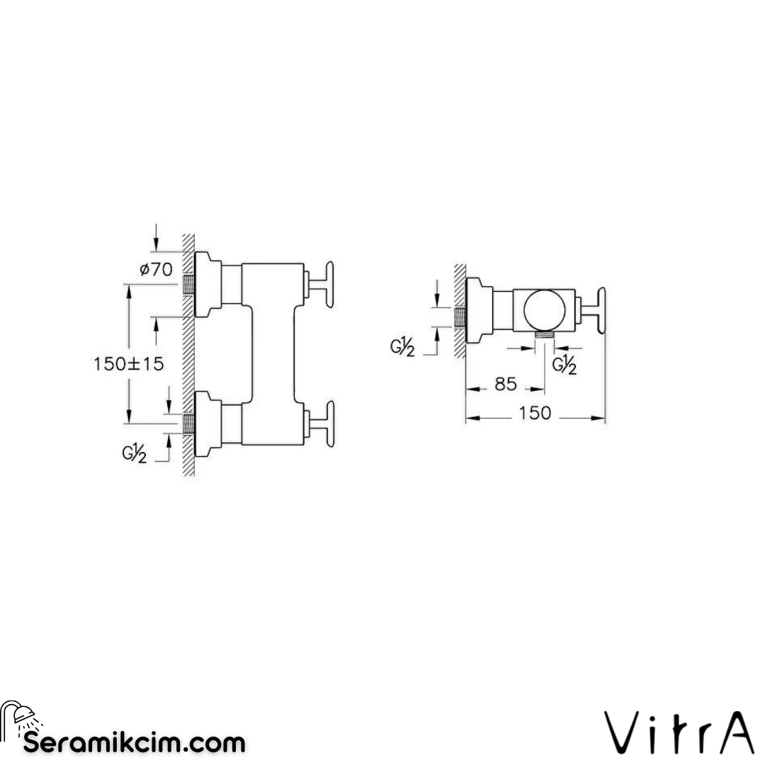 Vitra Origin Classic Duş Bataryası, Mat Siyah