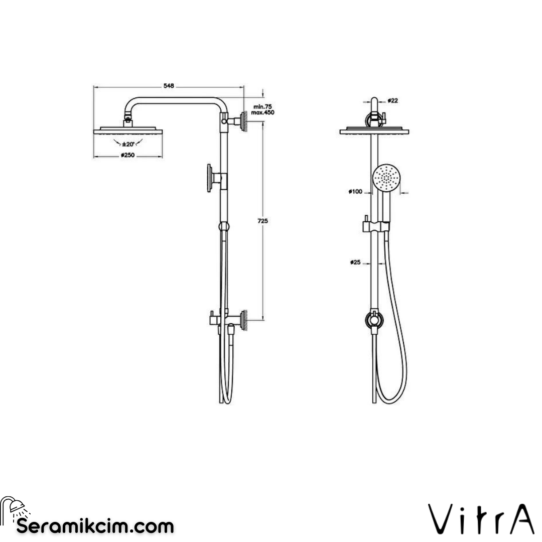 Vitra Origin Classic Duş Sistemi, Mat Siyah