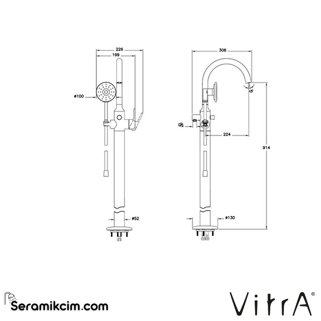 Vitra Origin Classic Küvet Bataryası (Yerden, El Duşlu) Krom A42898 - A42898