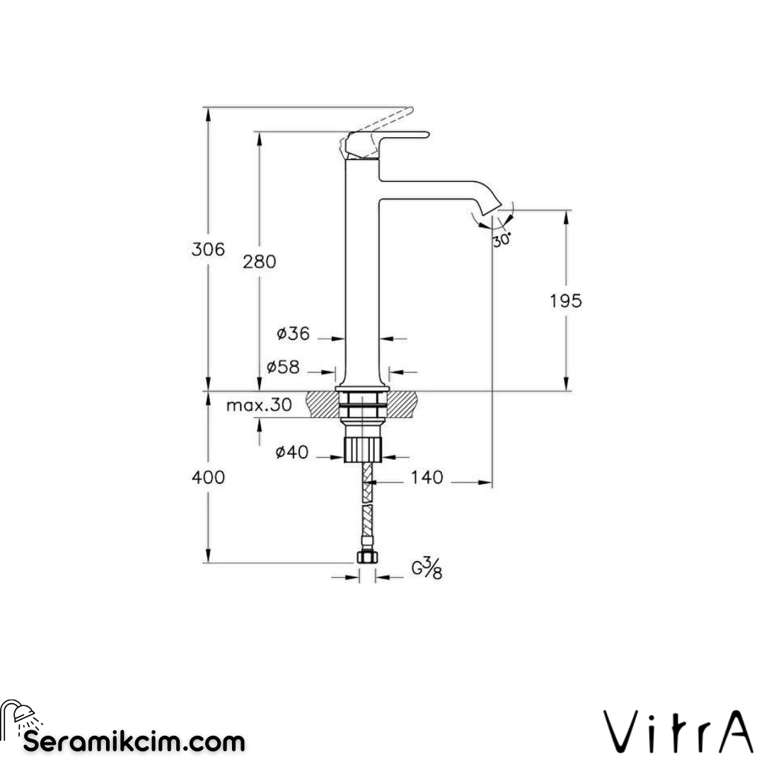 Vitra Origin Classic Lavabo Bataryası (Üstten Kumandalı, Çanak), Soft Bakır