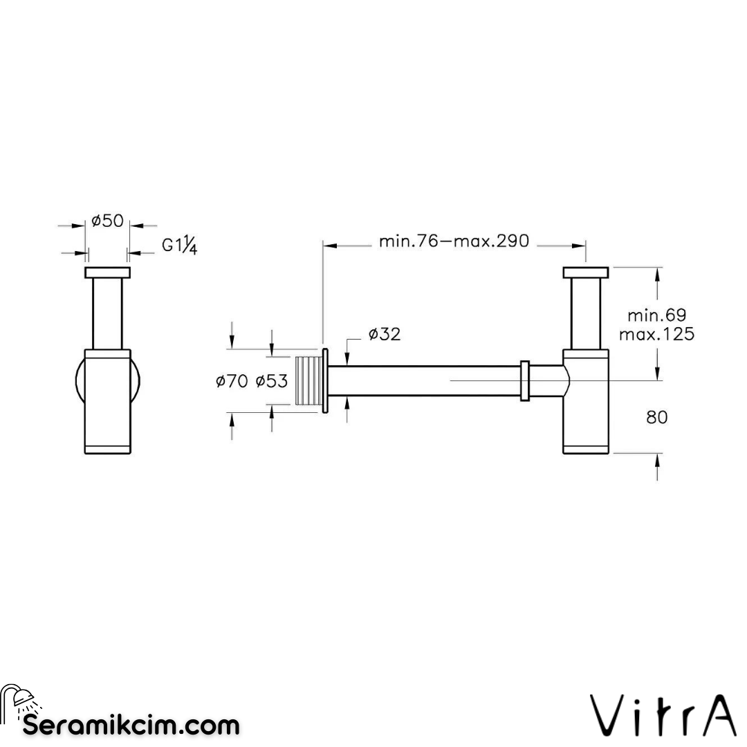 Vitra Origin Classic Lavabo Sifonu (T Tipi), Soft Bakır