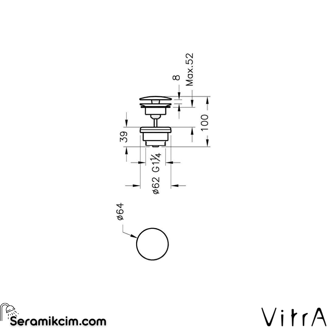 Vitra Origin Classic Lavabo Yuvarlak Süzgeci Universal (Sabit), Soft Bakır