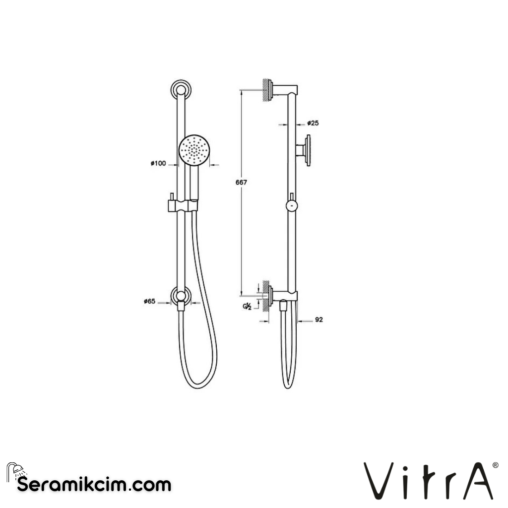 Vitra Origin Classic Sürgülü El Duşu Takımı Mat Siyah A4579636 - A4579636
