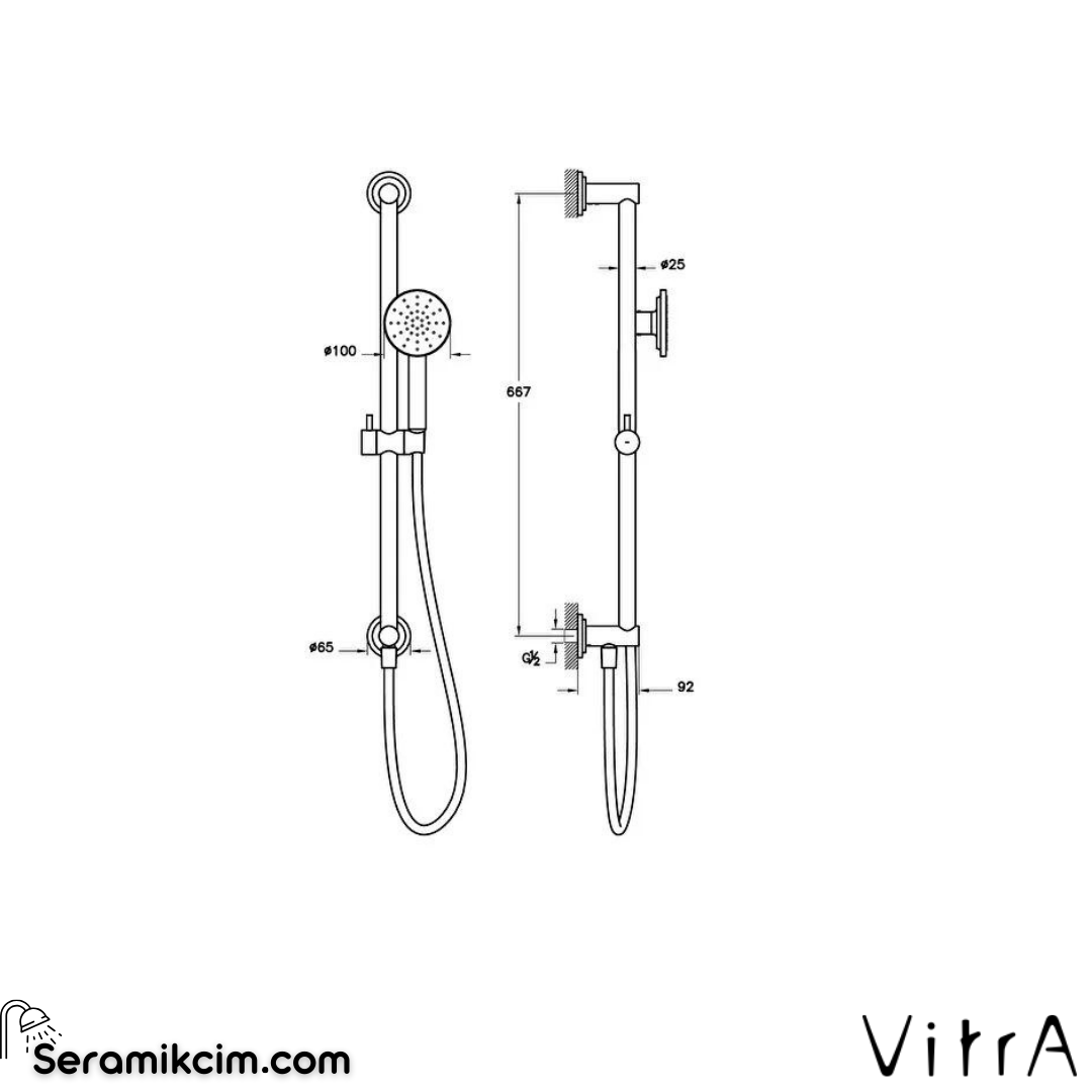 Vitra Origin Classic Sürgülü El Duşu Takımı, Soft Bakır
