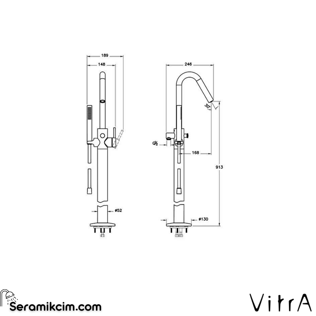 Vitra Origin Küvet Bataryası (Yerden - El Duşlu), Mat Siyah