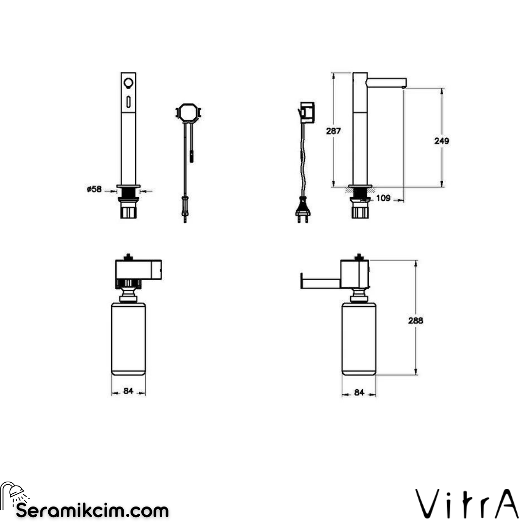 Vitra Origin Temassız Sıvı Sabunluk/Tezgah Üzeri ,Pilli,-Uzun, Mat Siyah