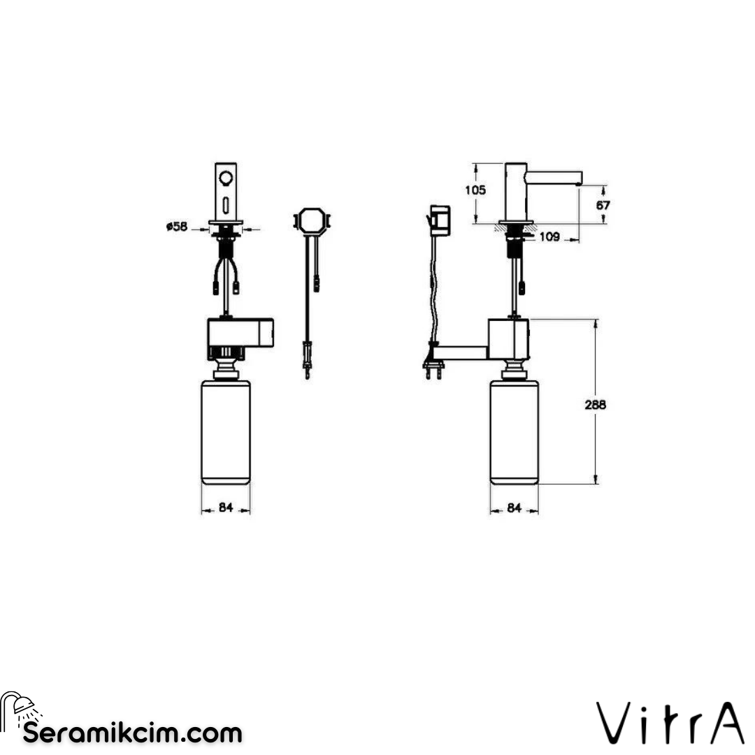 Vitra Origin Temassız Sıvı Sabunluk/Tezgah Üzeri ,Pilli,-Kısa, Mat Siyah