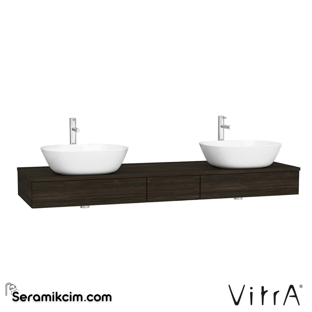 VitrA Origin Tezgah 150 cm, üç çekmeceli çift sifon delikli, karaağaç 65696 - 65696