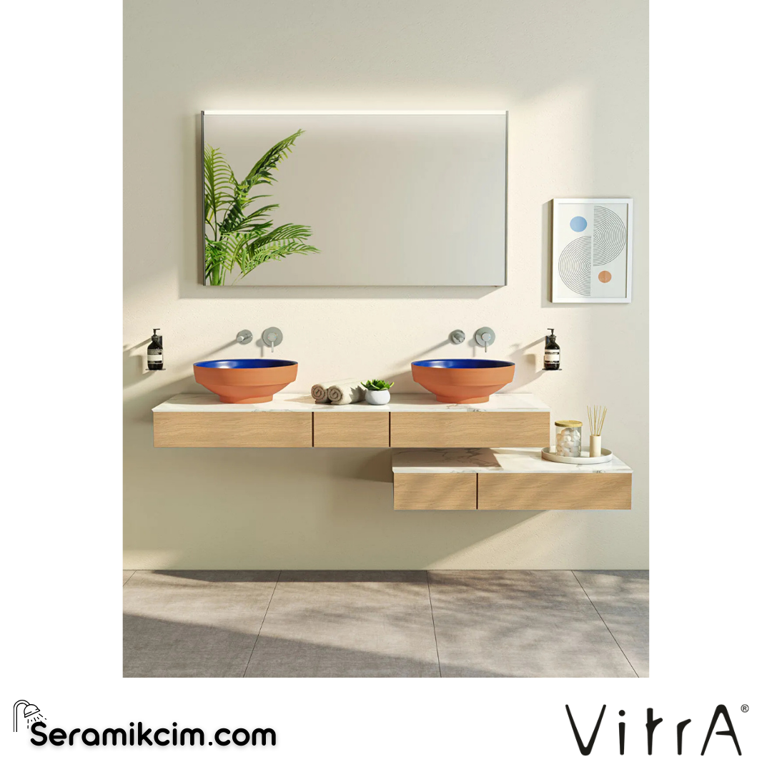 VitrA Origin Tezgah 150 cm, üç çekmeceli çift sifon delikli, açık meşe 65697 - 65697