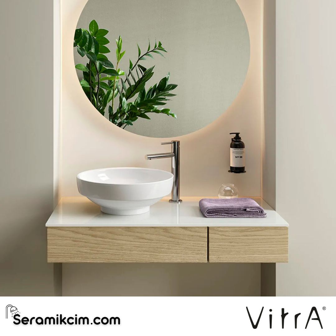 VitrA Origin Tezgah 90 cm, iki çekmeceli sol sifon delikli, açık meşe 65675 - 65675